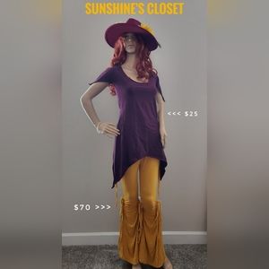 Yellow flare pants and purple fairy dress